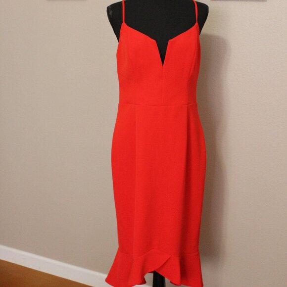 Bardot Dresses & Skirts - Bardot Womens Kristen Peplum Flounce Dress Red Size 10/L Crepe Lined REVOLVE